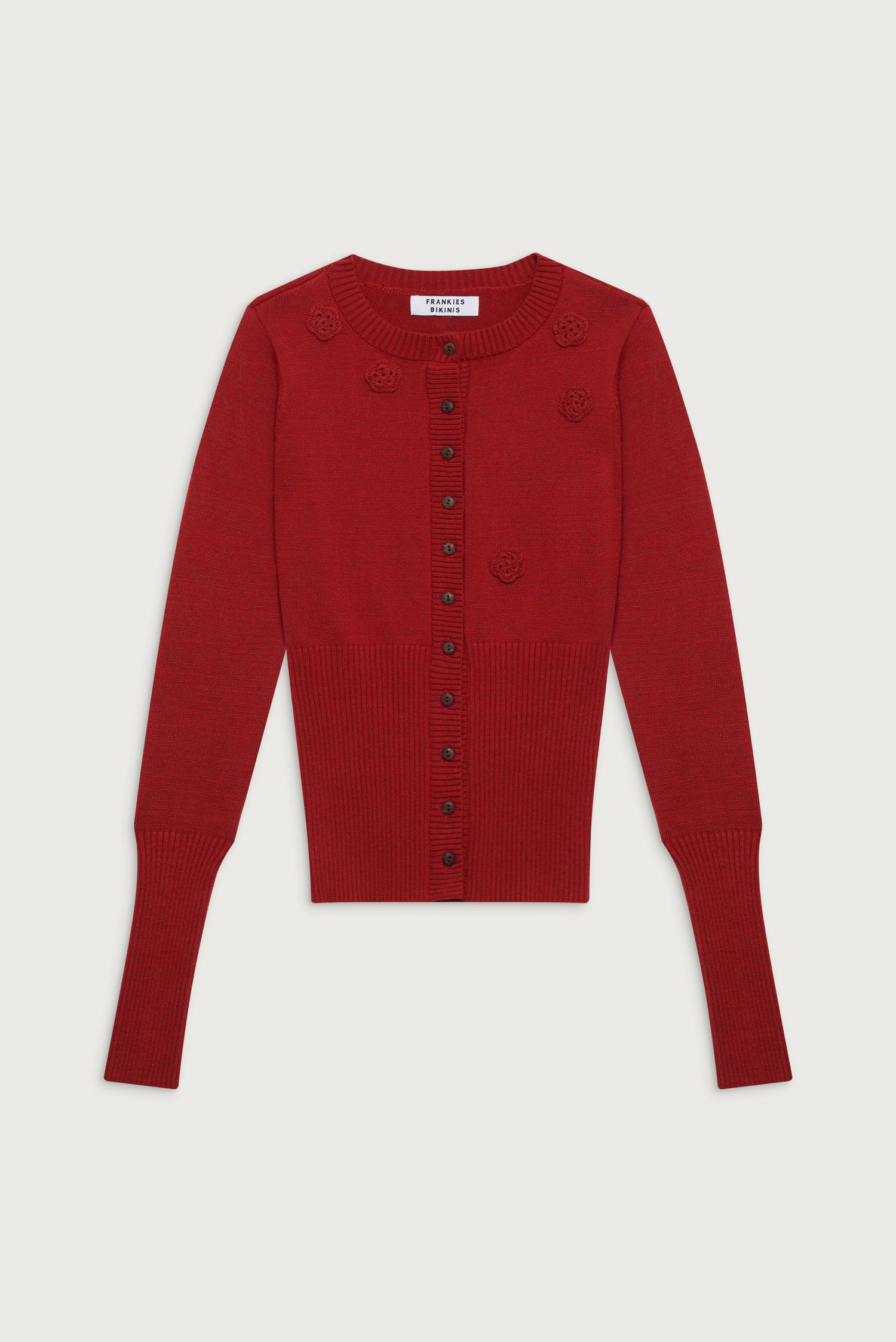 Lenon Cloud Knit Button Up Cardigan  Red Velvet