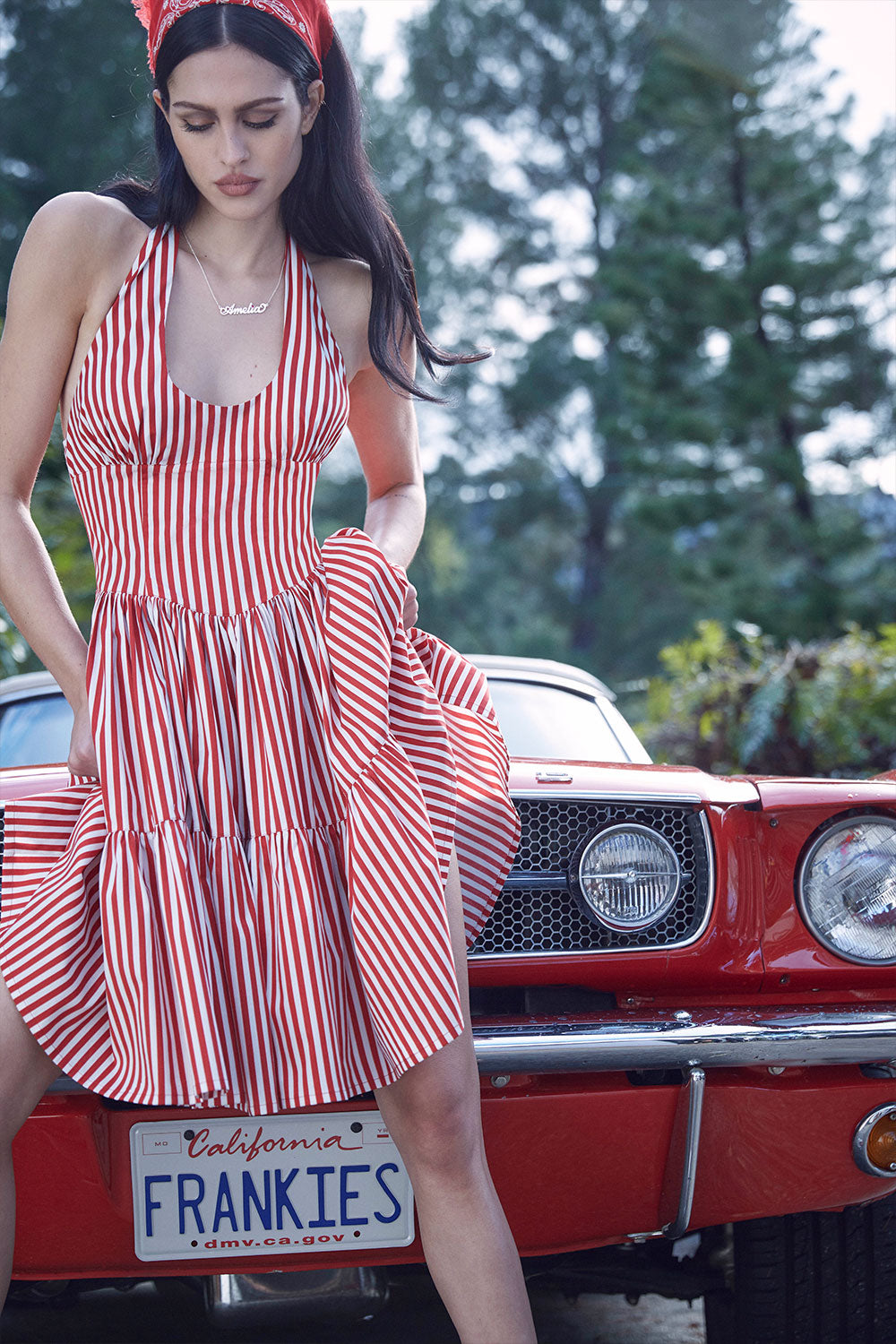 Tulsa Halter Midi Dress  Scarlet Stripe