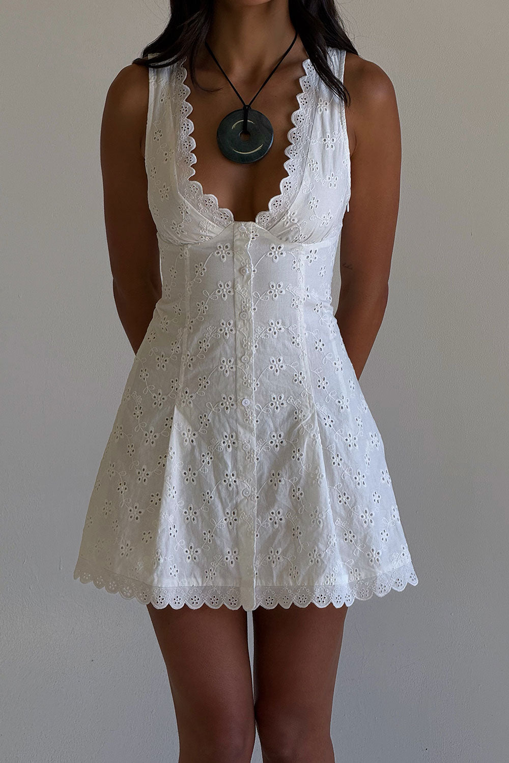 x BELLA HADID Farm Eyelet Mini Dress  Salt Air Eyelet