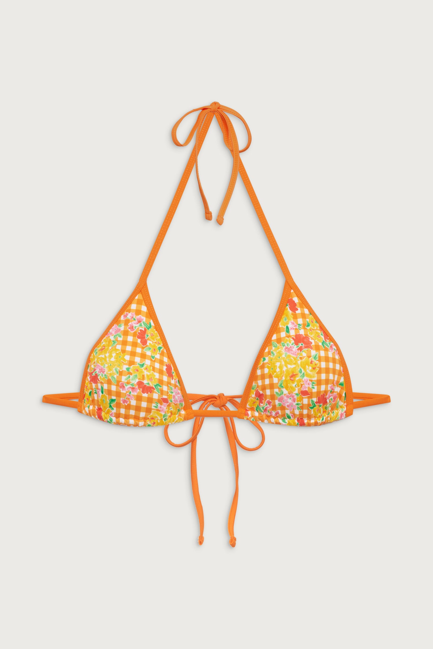 Nick Floral Triangle Bikini Top  Marigold Gingham