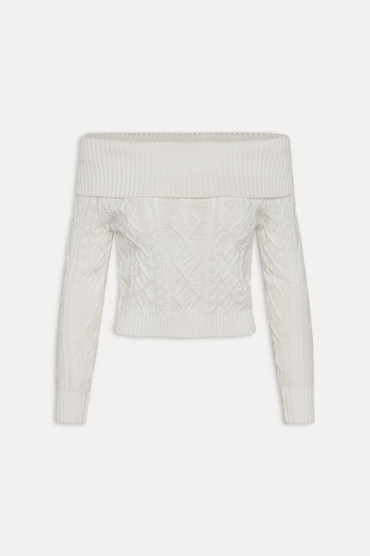 Saint Off The Shoulder Knit Sweater - Cloud White by Frankies Bikinis