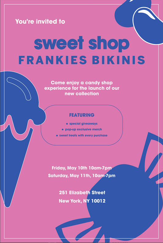 sweet shop pop up invite by Frankies Bikinis