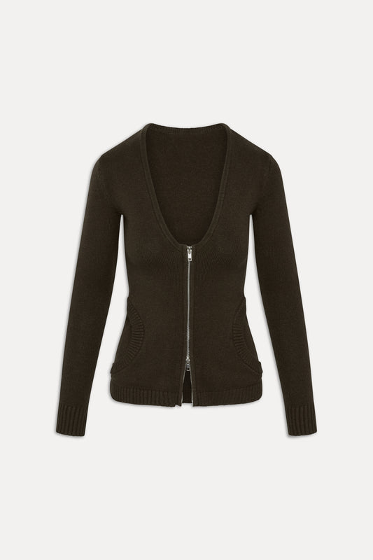 Sienna Zip Up Knit Sweater - Chocolate Brown by Frankies Bikinis