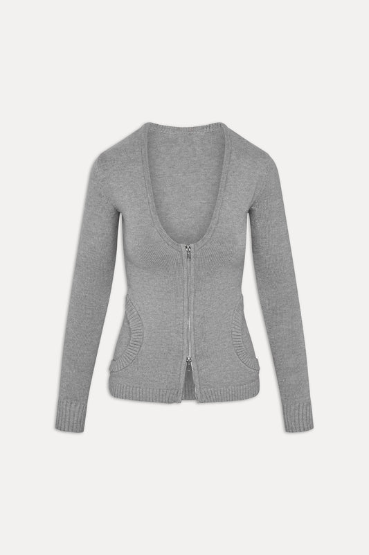 Sienna Zip Up Knit Sweater - Cloud Cover by Frankies Bikinis