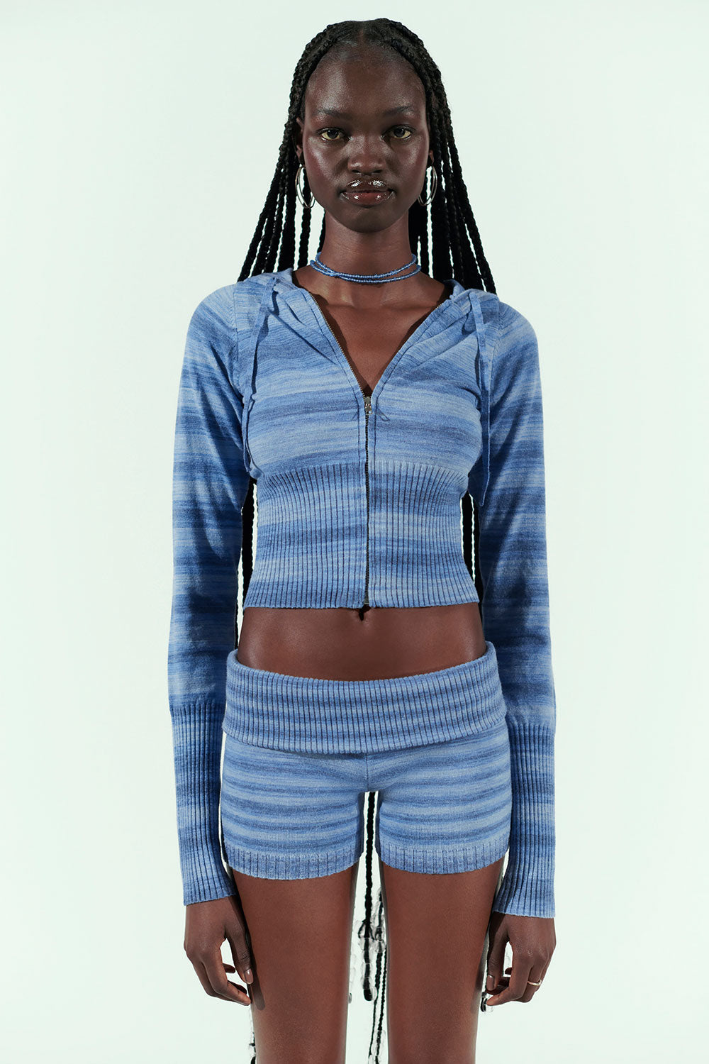 Aimee Lightweight Knit Hoodie - Sonoma Stripe Blue