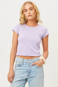 Baby Tee Lilac Ribbed High Neck Crop Top