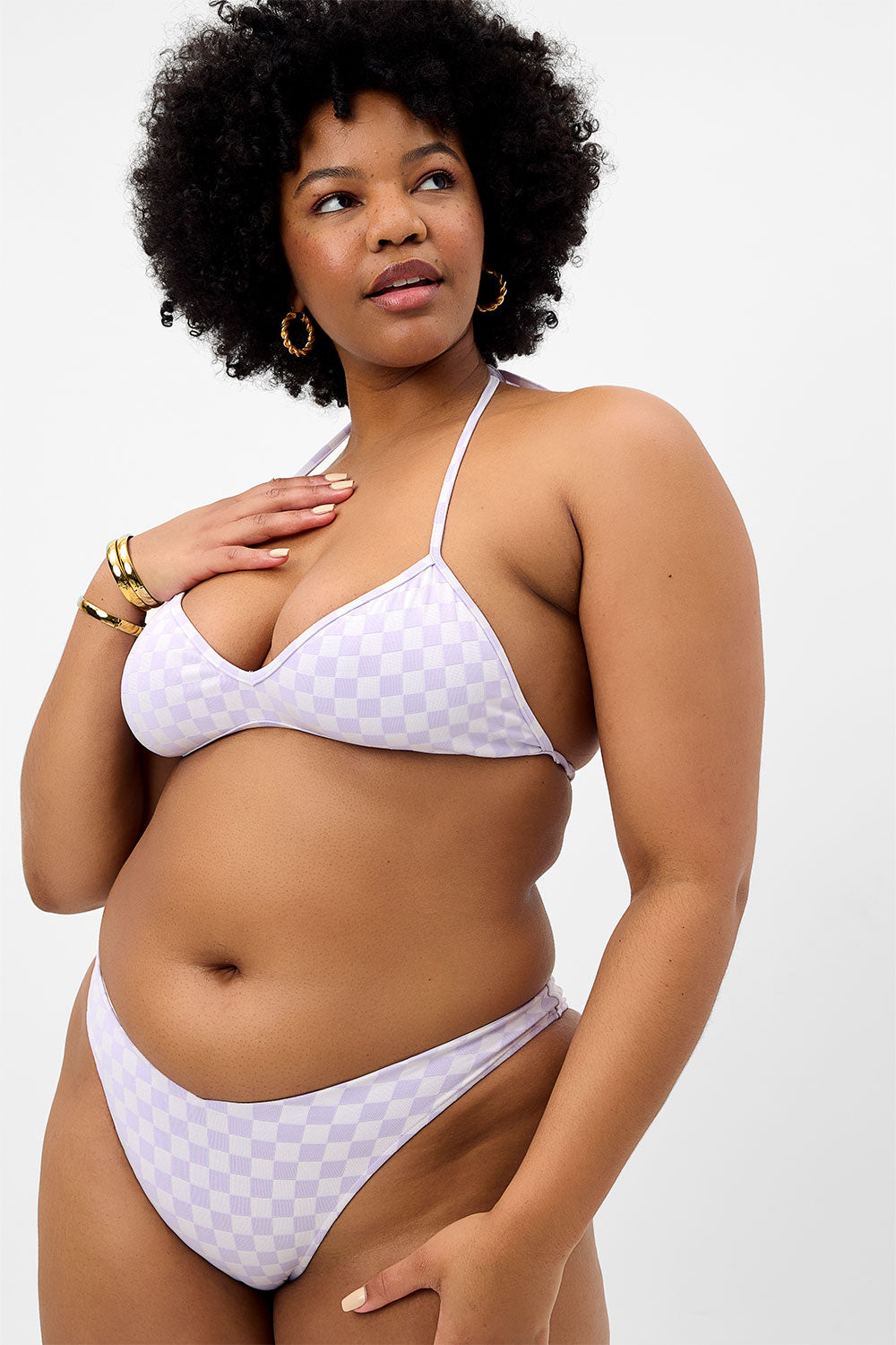 Boardwalk Checkered String Bikini Top  Purple Check
