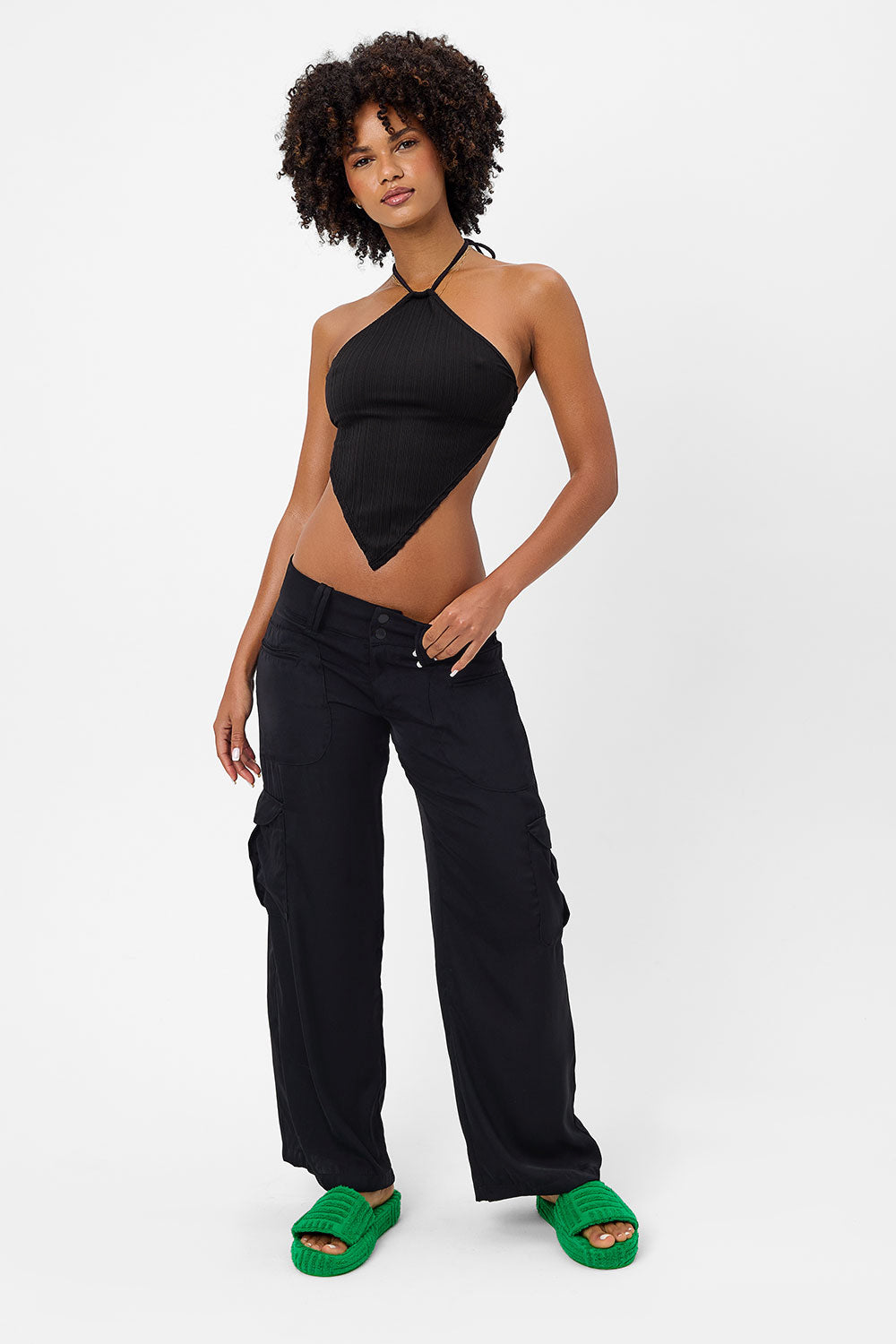 Chilli Satin Cargo Pant  Black