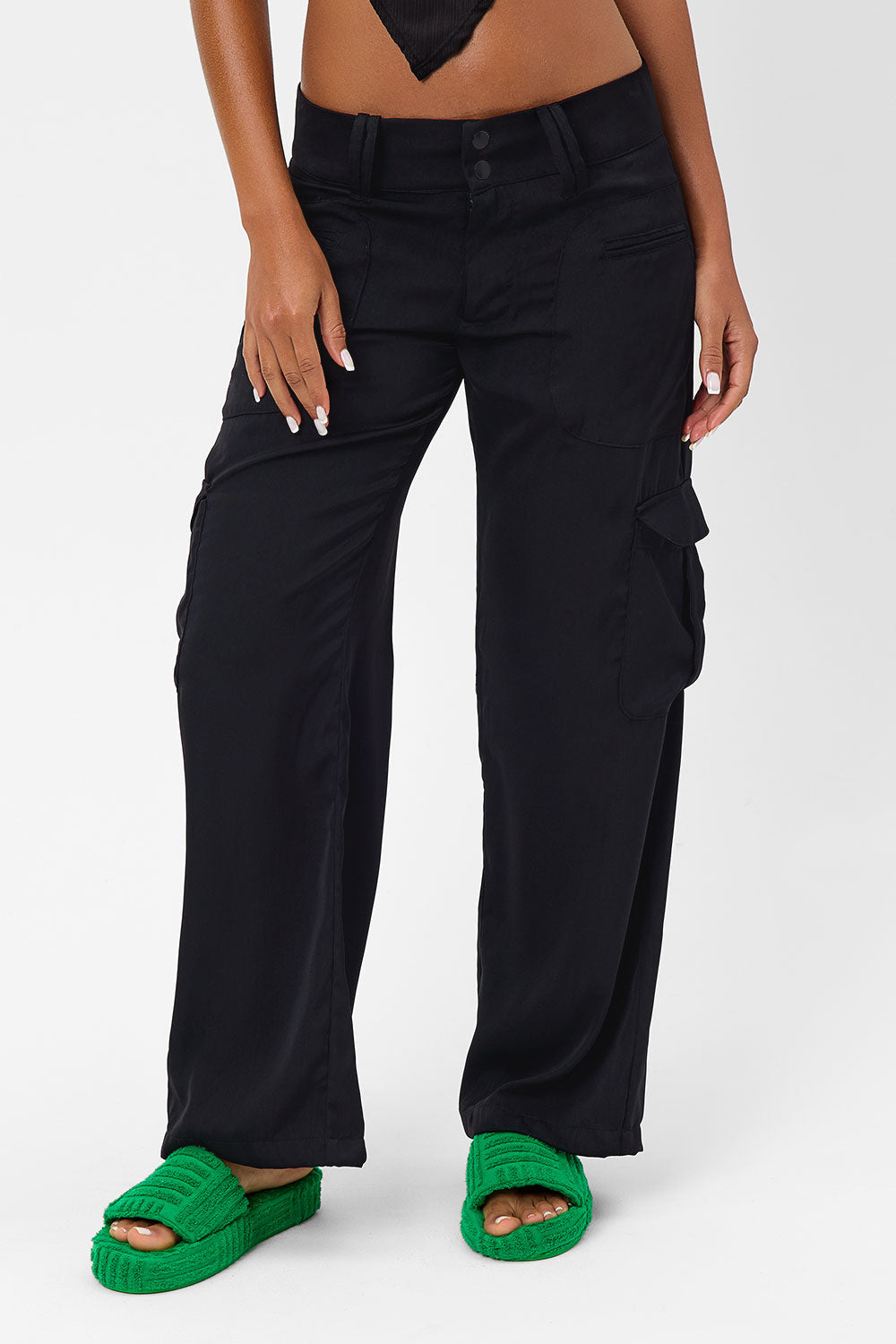 Chilli Satin Cargo Pant  Black
