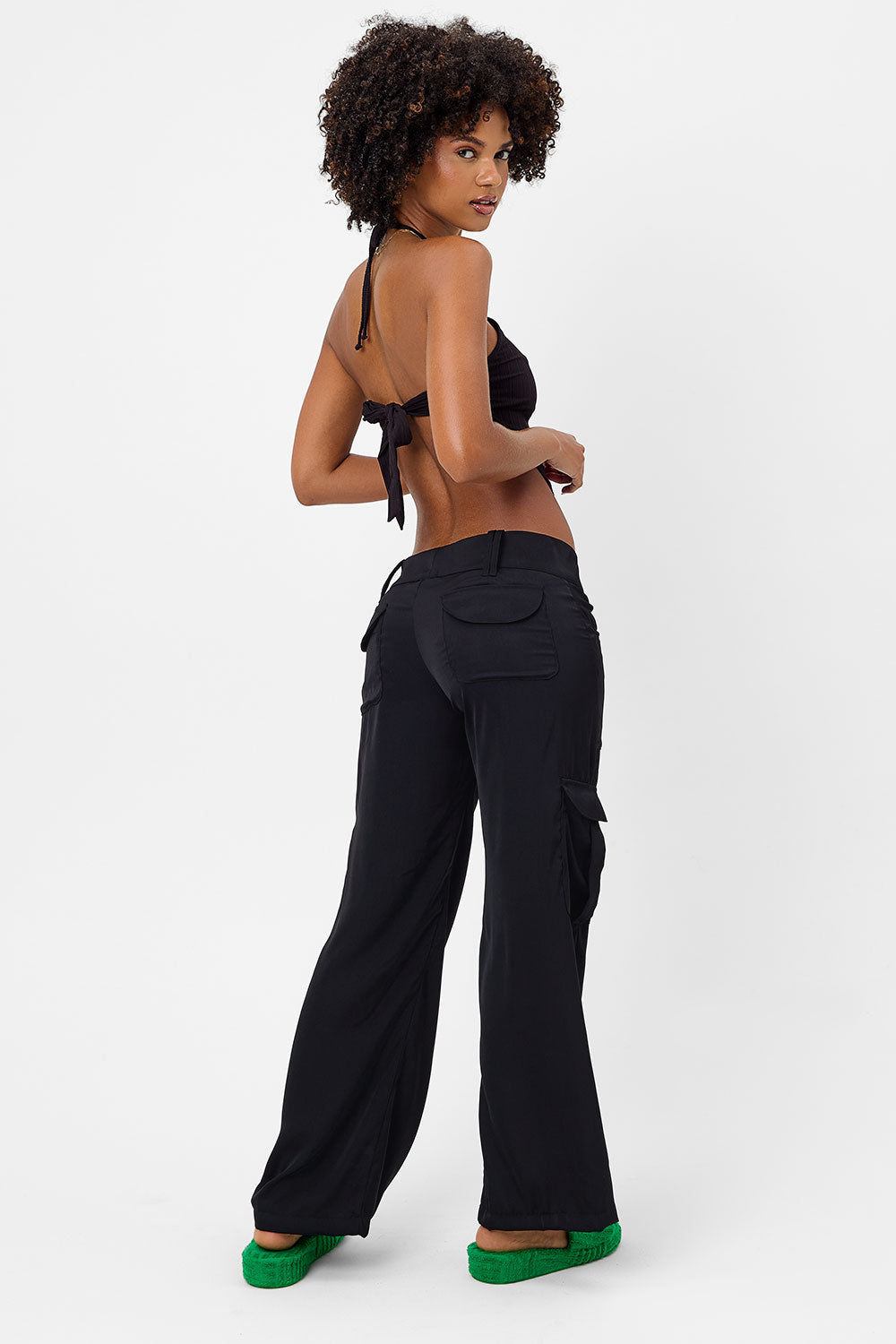 Chilli Satin Cargo Pant  Black