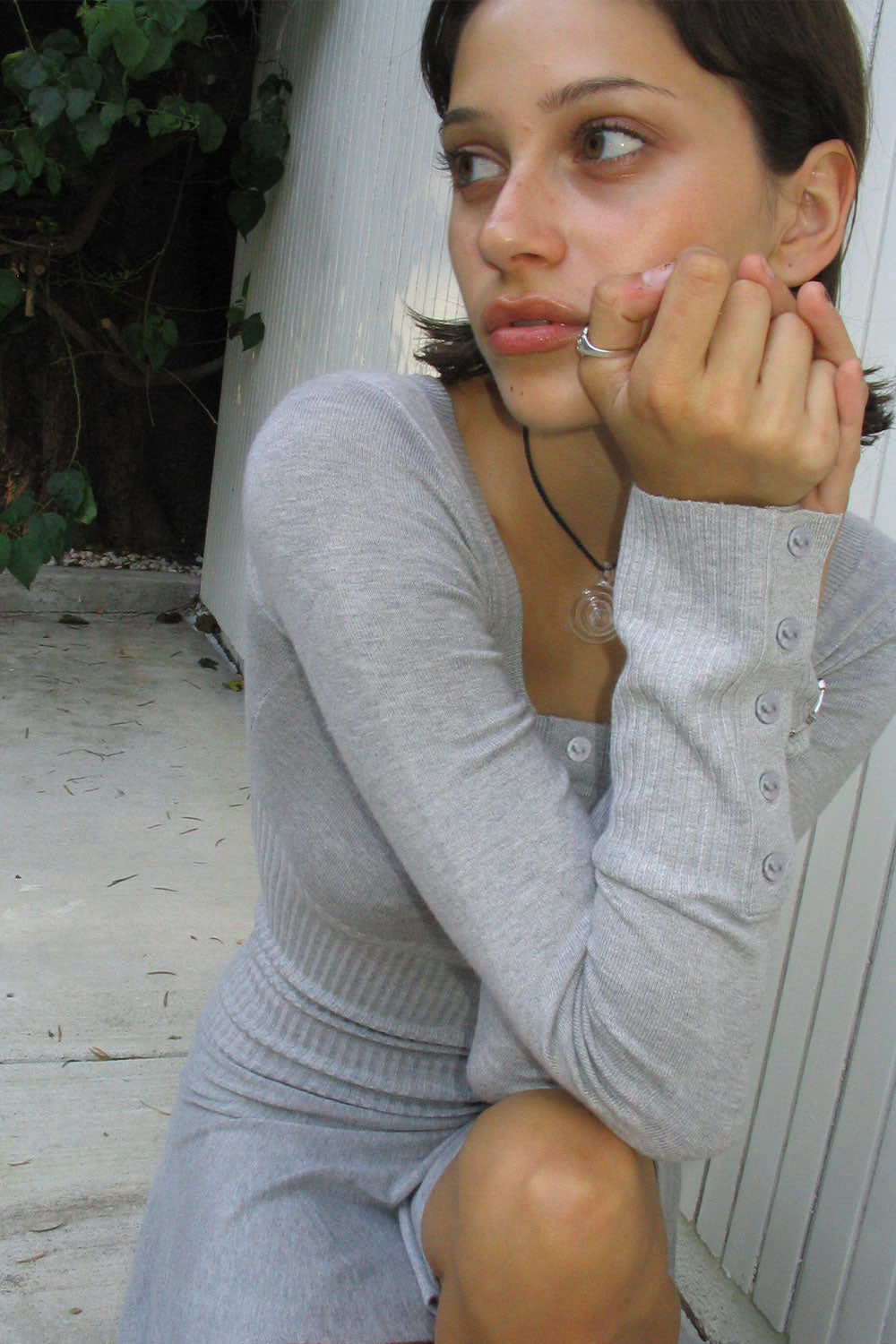 Claude Lightweight Knit Long Sleeve Dress  Heather Grey