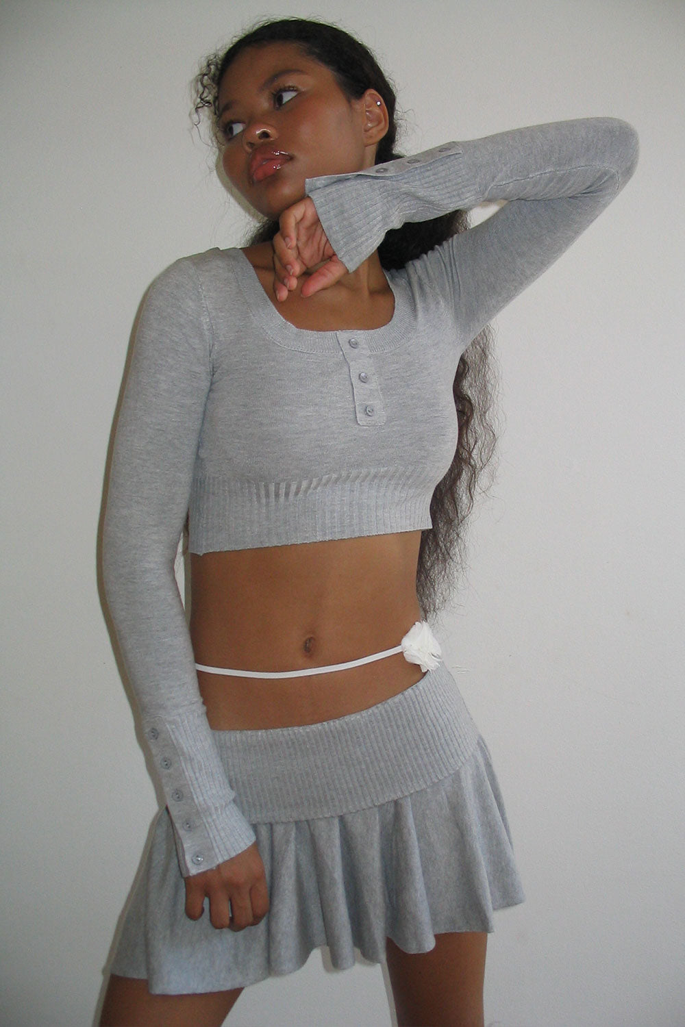 Claude Lightweight Knit Mini Skirt  Heather Grey