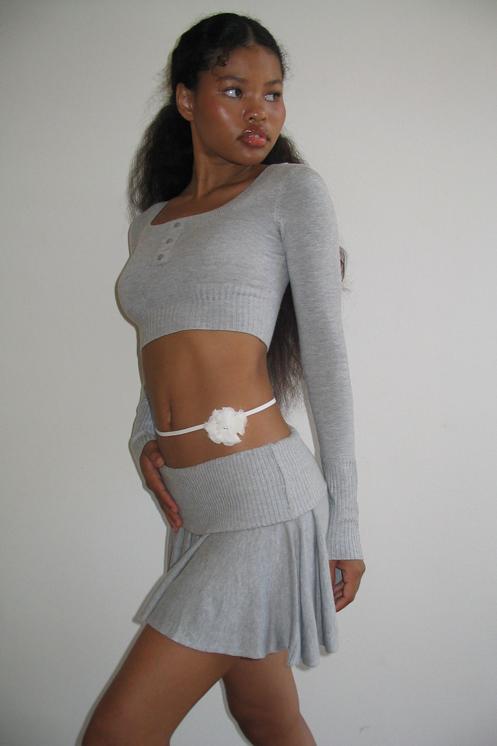 Claude Lightweight Knit Mini Crop Top  Heather Grey