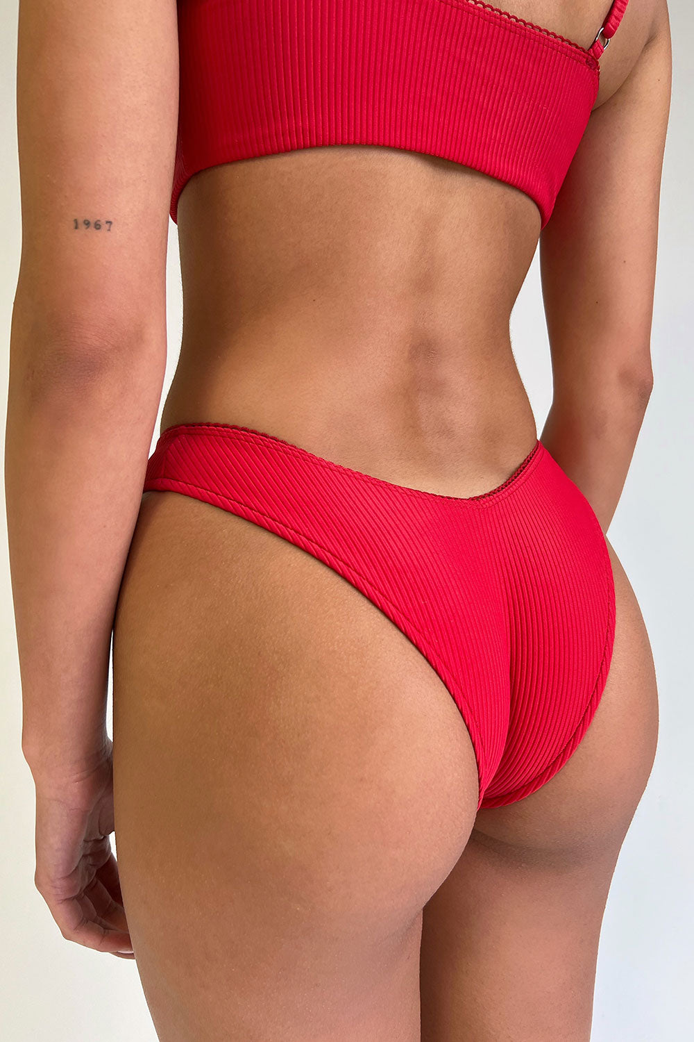 Cleo Ribbed Bralette Bikini Top - Crimson