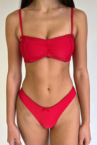 Cleo Ribbed Bralette Bikini Top Crimson