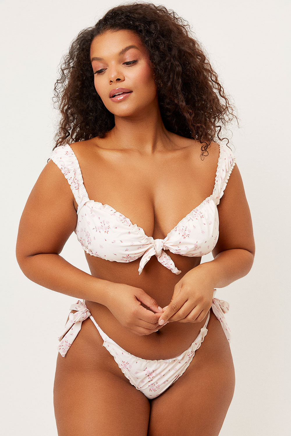 Colby Tie Front Ruffle Bikini Top  Sweet Rose
