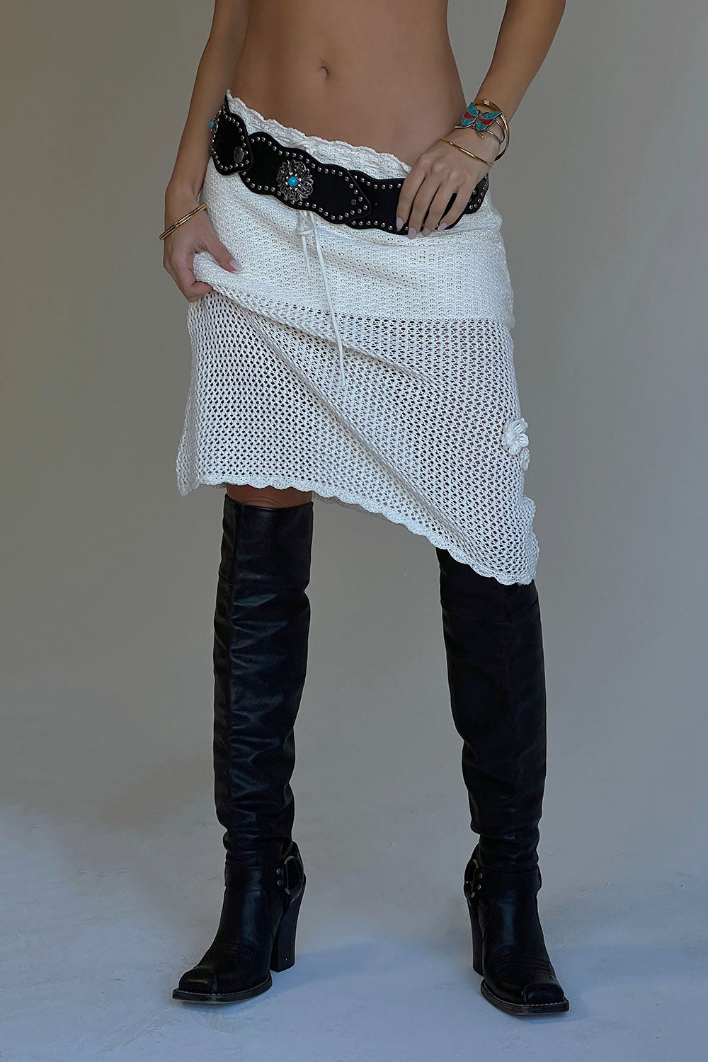 Collette Crochet Midi Skirt  White
