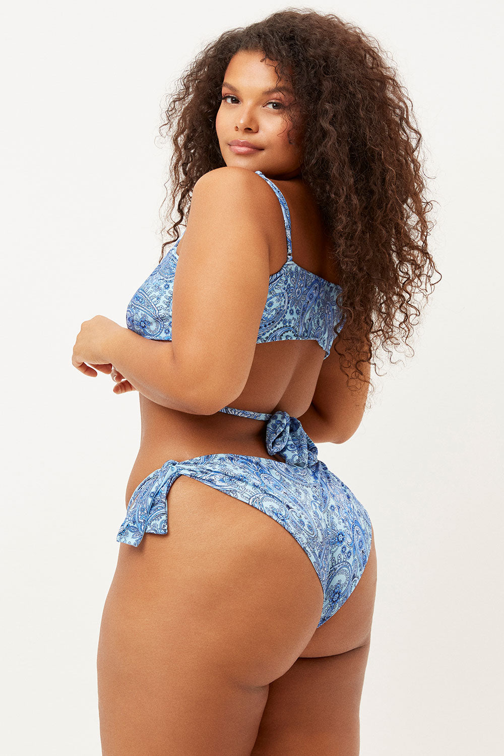 Falcon Shine String Bikini Bottom  Blue Paisley