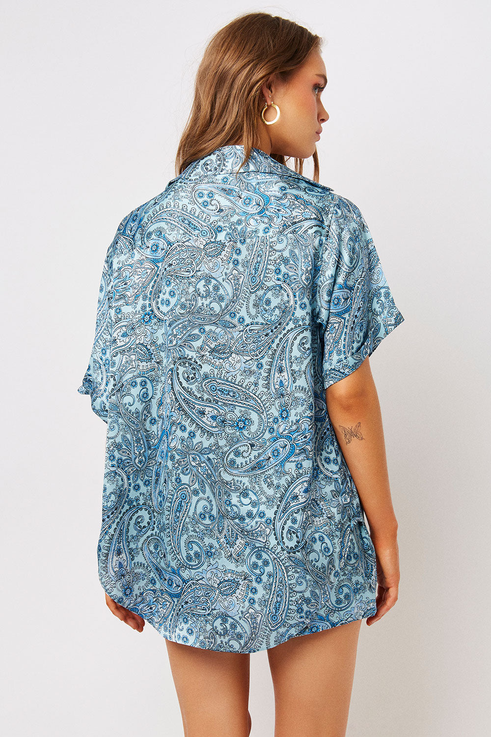 Fifi Silk Button Up Shirt  Blue Paisley