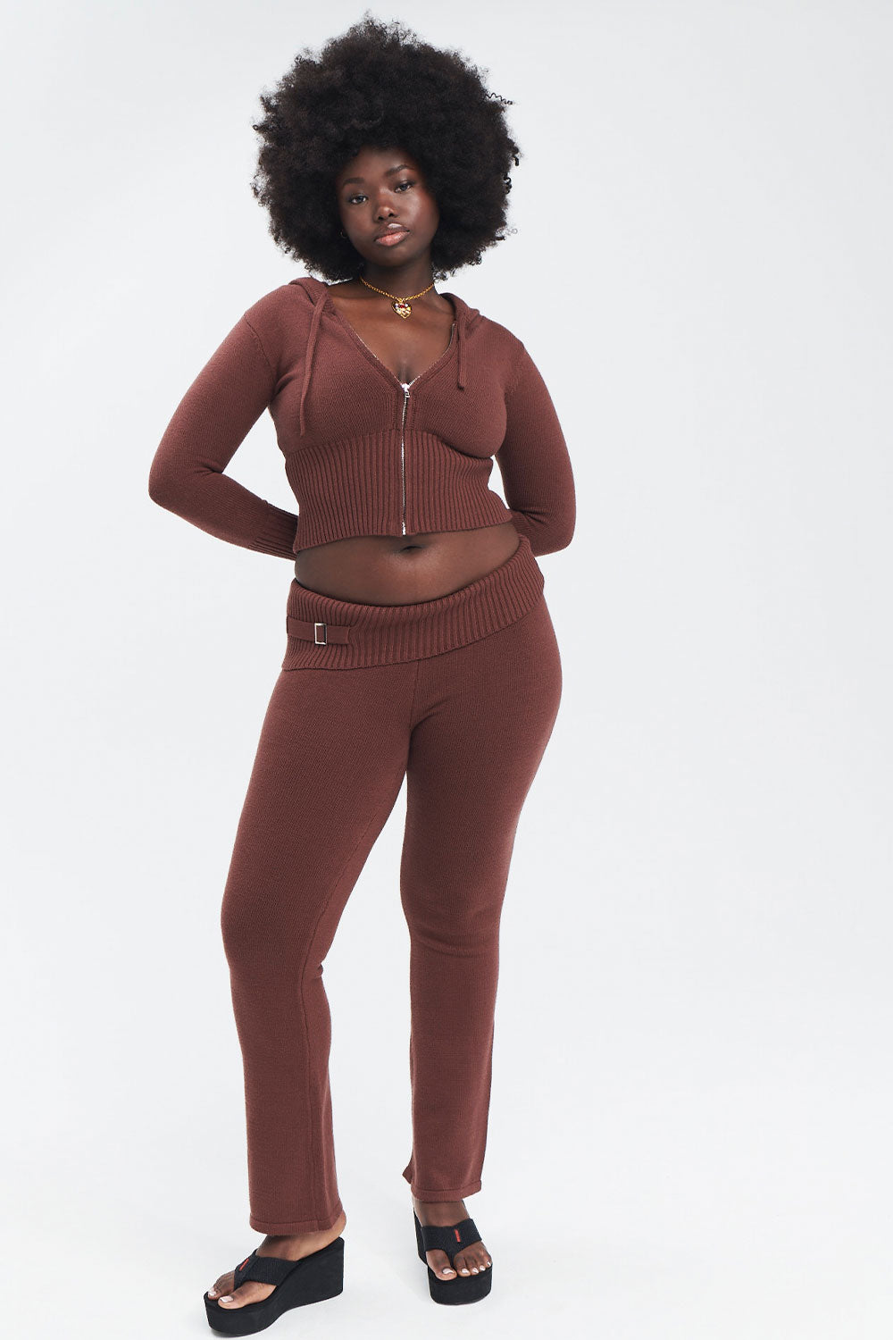 Fleur Cloud Knit Low Rise Pant  Chocolate