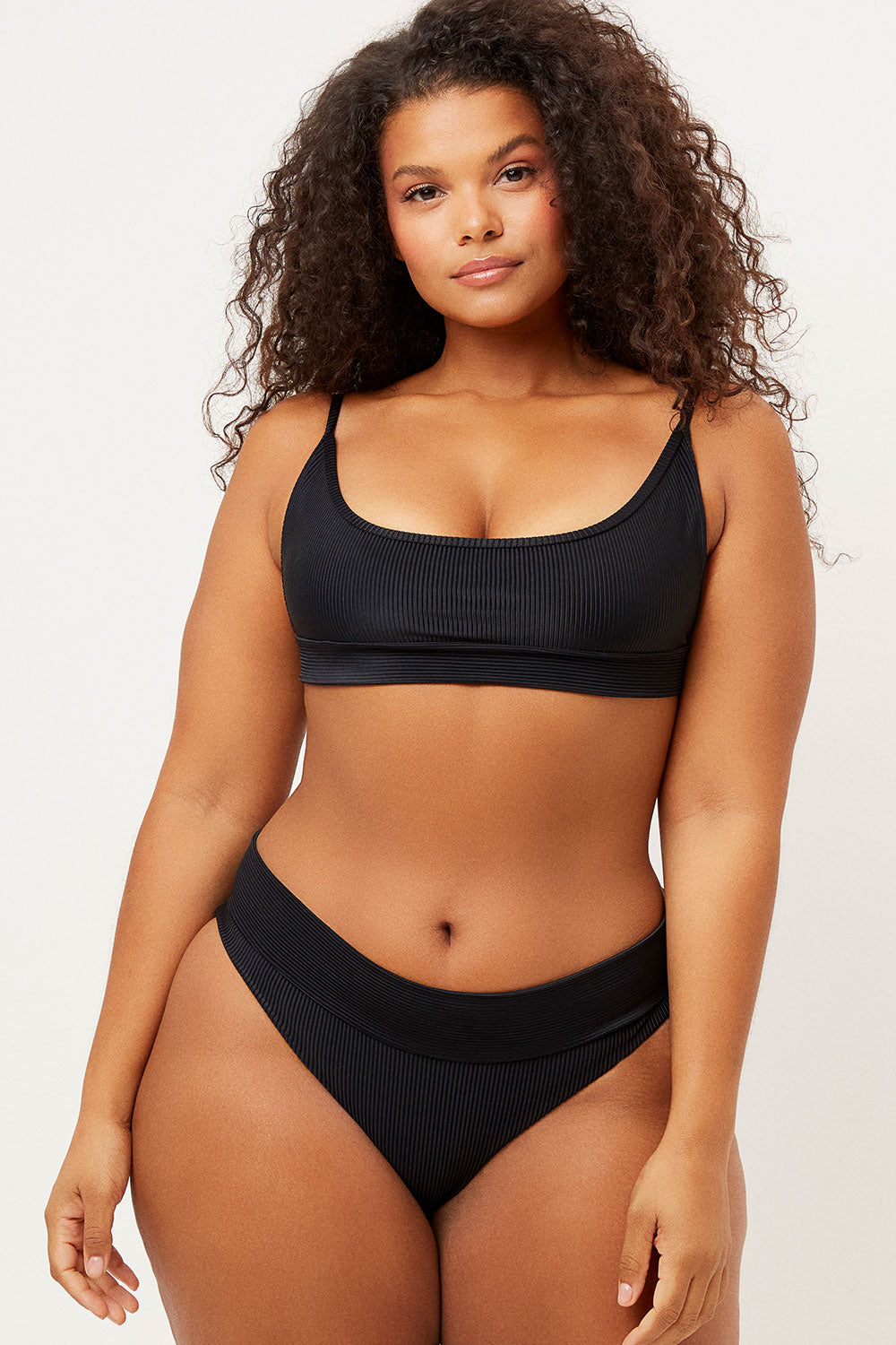 Gavin Ribbed Cheeky Bikini Bottom  Black