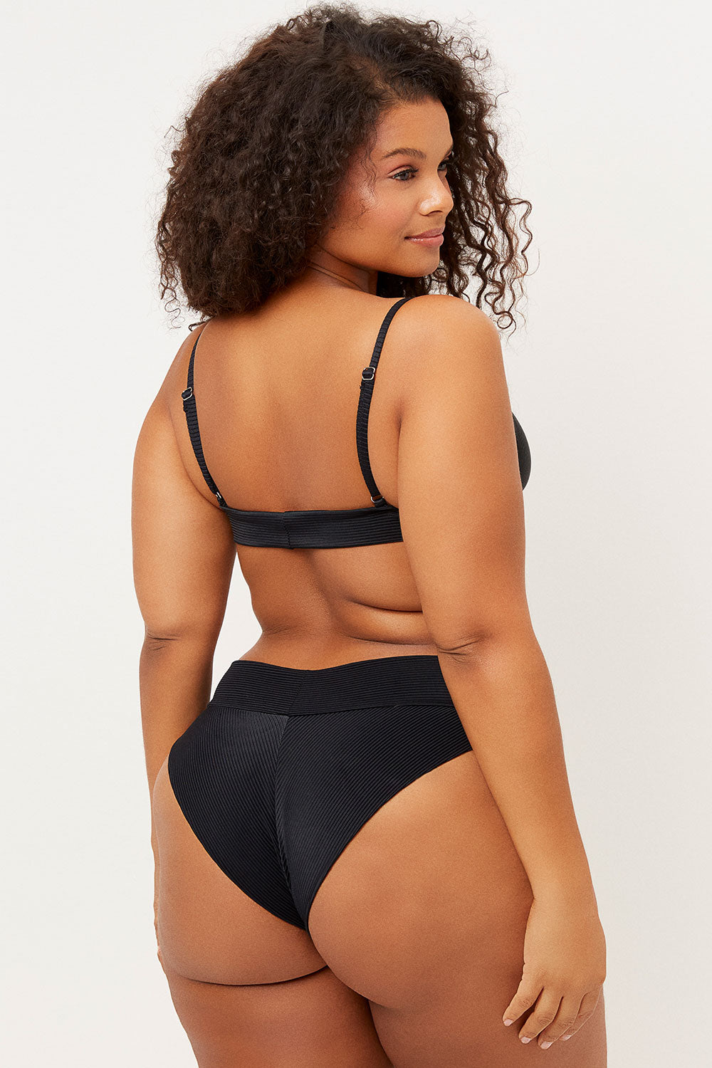 Gavin Ribbed Cheeky Bikini Bottom  Black