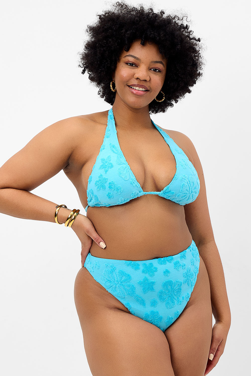 Harlow Terry Halter Bikini Top  Blue Isle