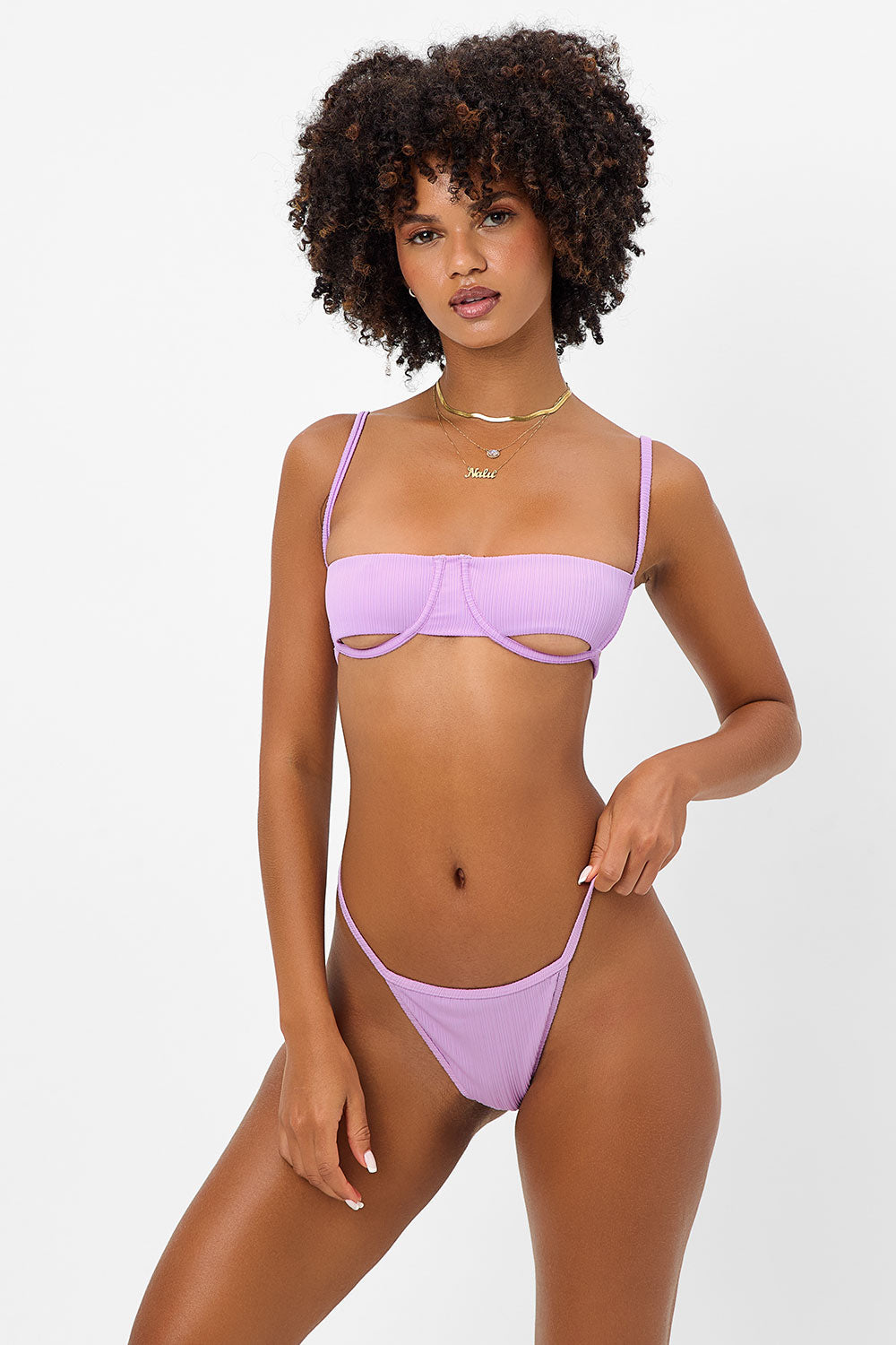 Harmony Plissé Thong Bikini Bottom  Wisteria
