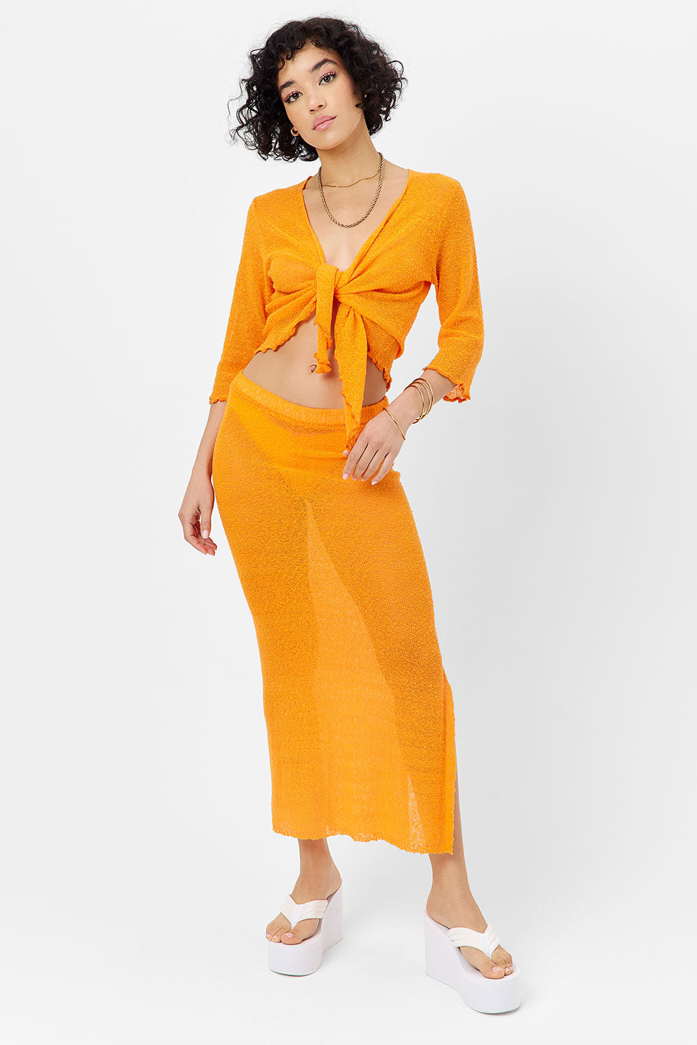 Hilary Knit Cardigan Sweater - Orange Novelty