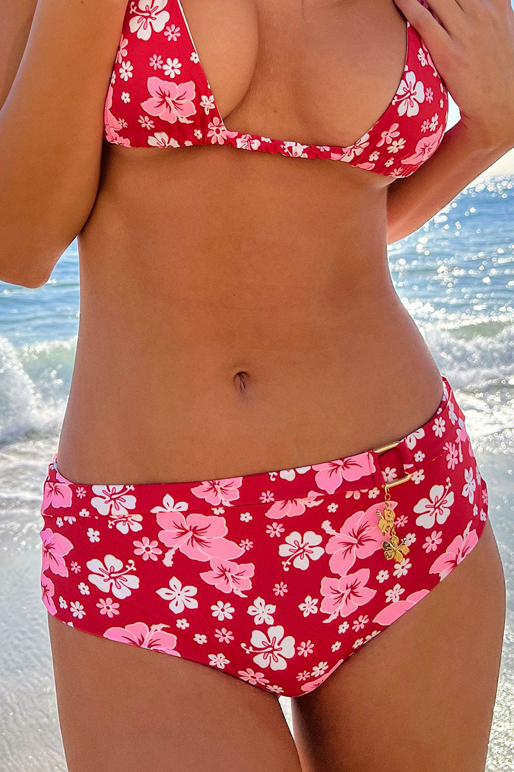 Lisa Ribbed Full Coverage Bikini Bottom - Flamingo