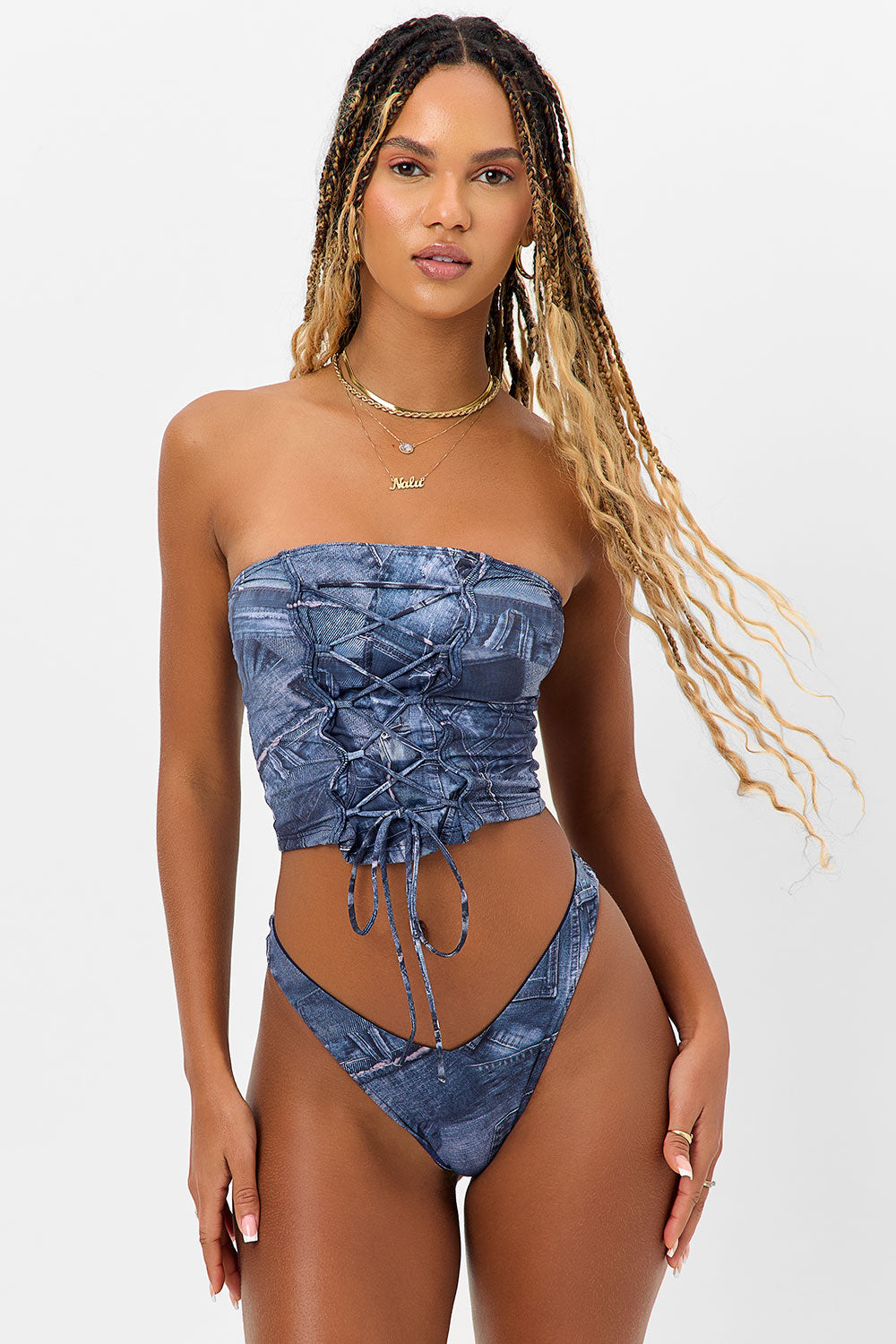 Jayden Strapless Bikini Top  Blue Jean
