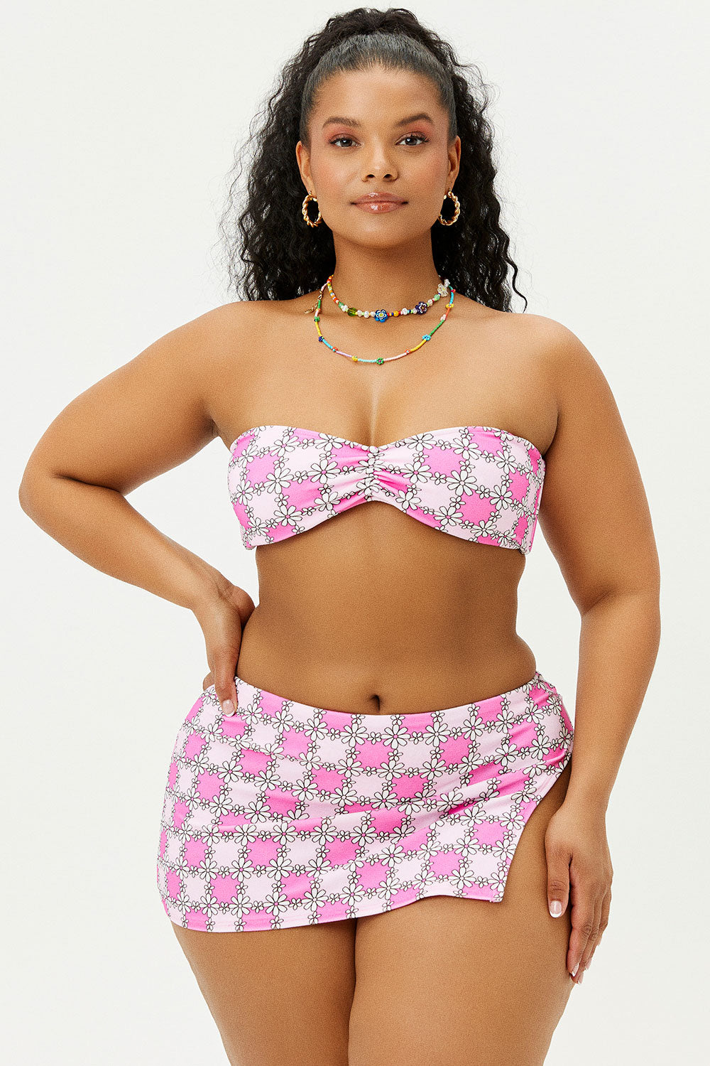 Jeanette Terry Strapless Bikini Top  Pink Daisy