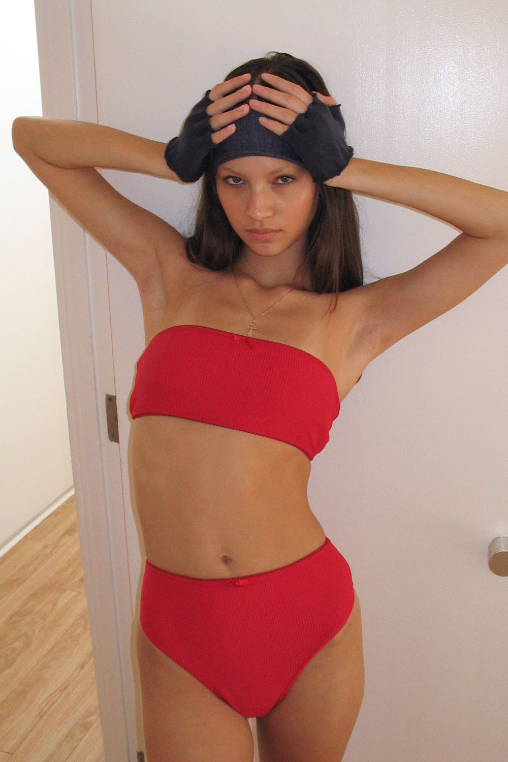 Jenna Ribbed High Waist Bikini Bottom  Crimson