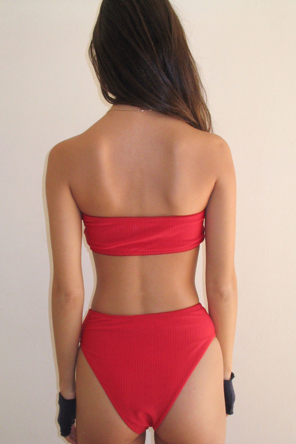 Jenna Ribbed High Waist Bikini Bottom  Crimson