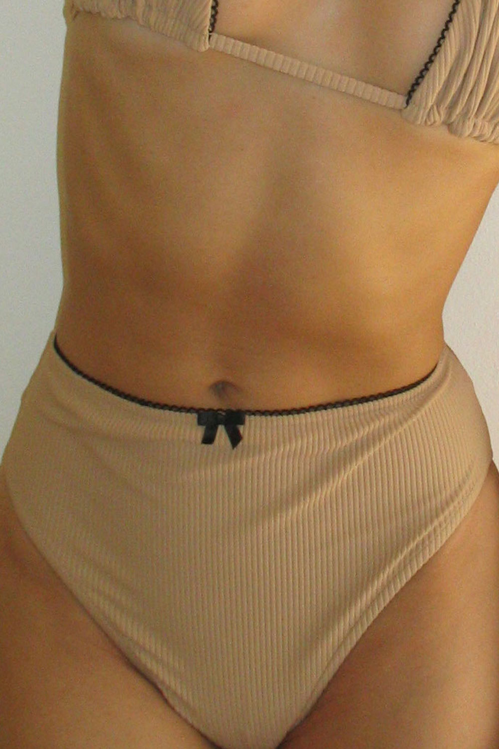 Jenna Ribbed High Waist Bikini Bottom  Suntanned