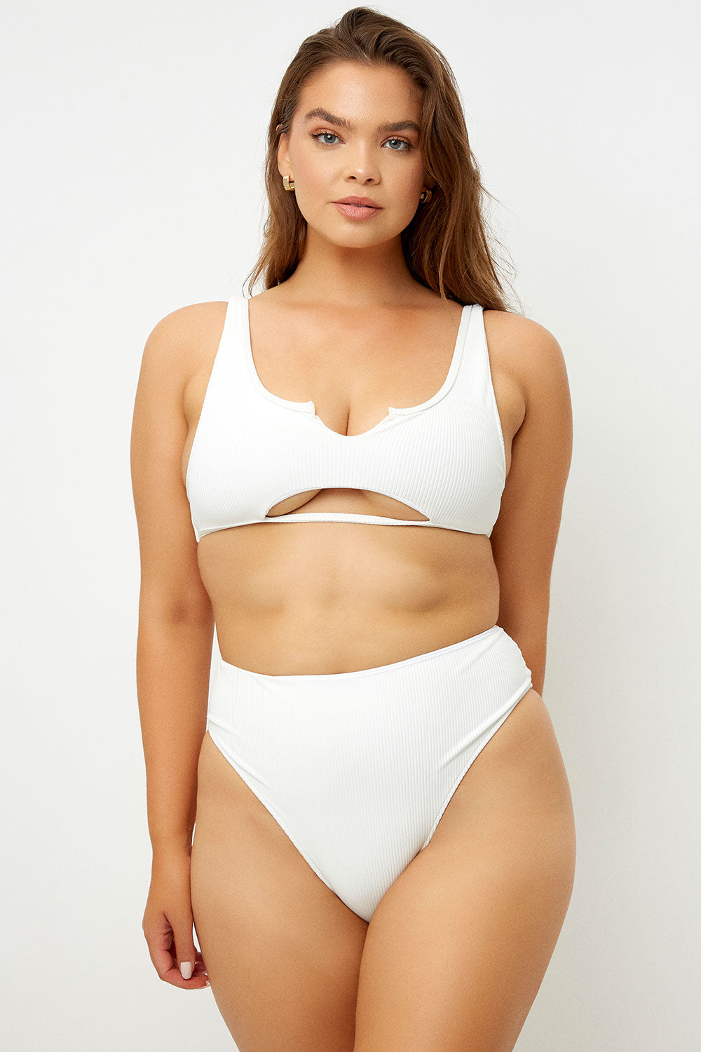 Jenna Ribbed High Waist Bikini Bottom  White