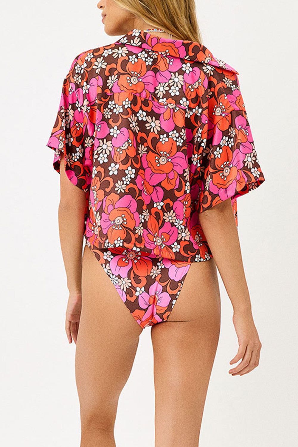 Koa Satin Cover Up Shirt  Tropics