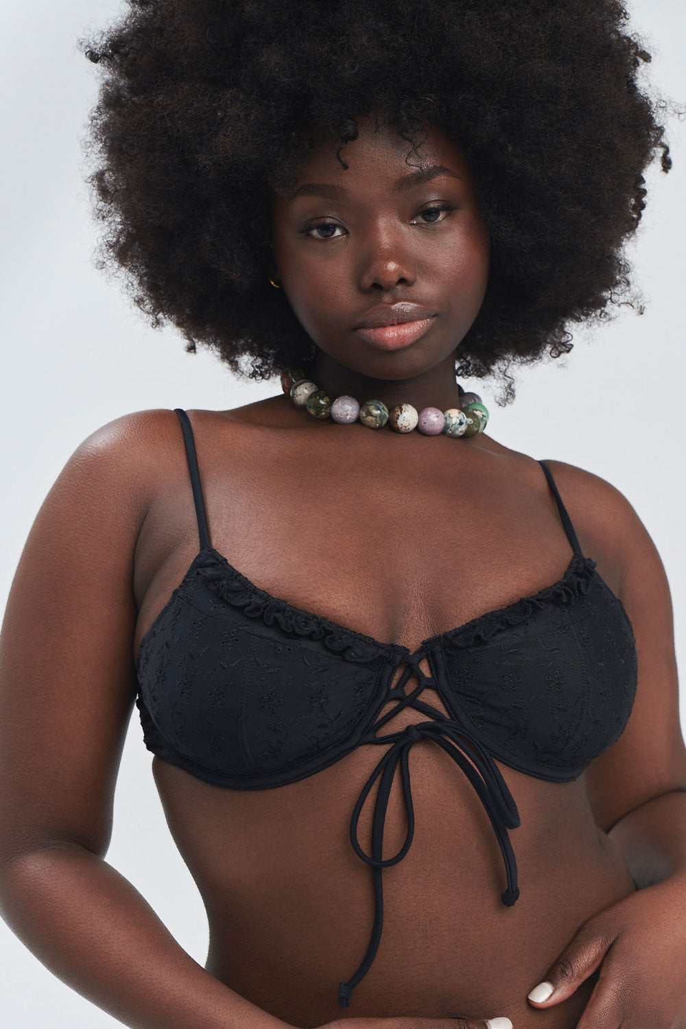 Lucia Eyelet Underwire Bikini Top - Black
