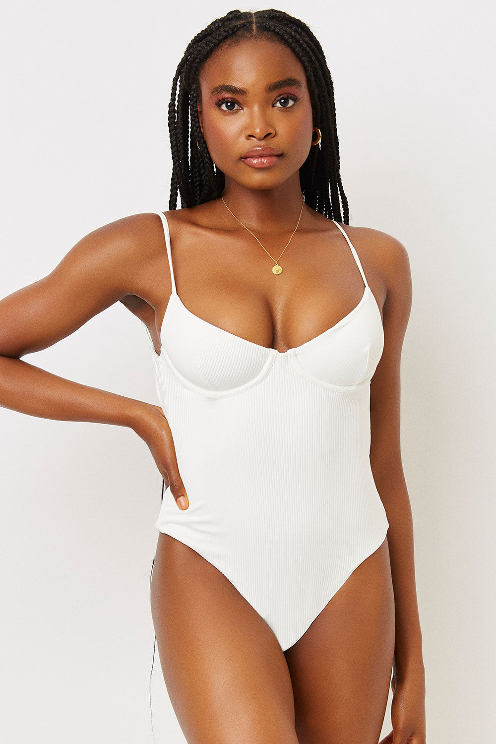 Marie Ribbed Underwire One Piece Swimsuit - White