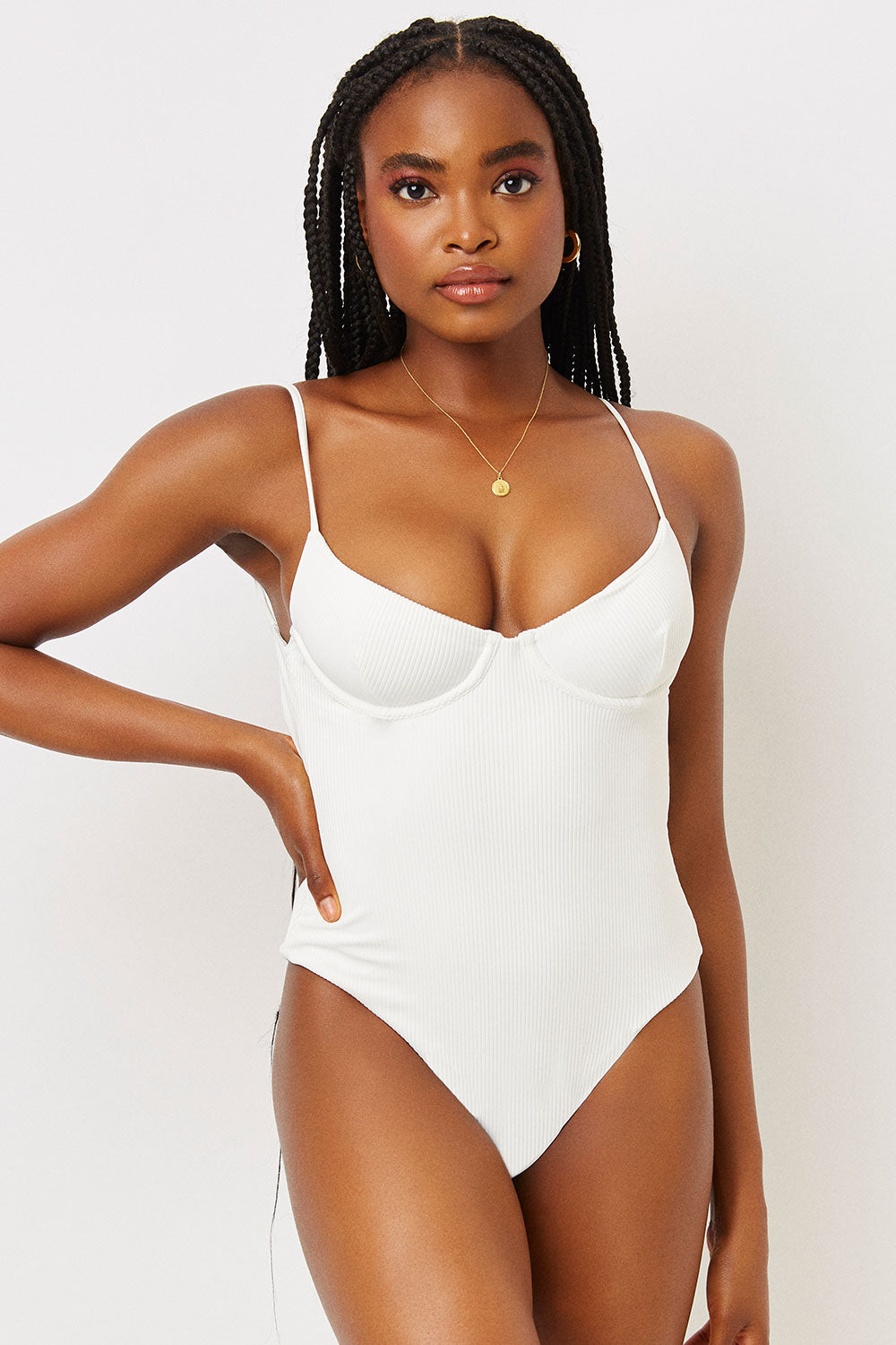 Marie Ribbed Underwire One Piece Swimsuit - White Marie Ribbed Underwire One Piece Swimsuit - White