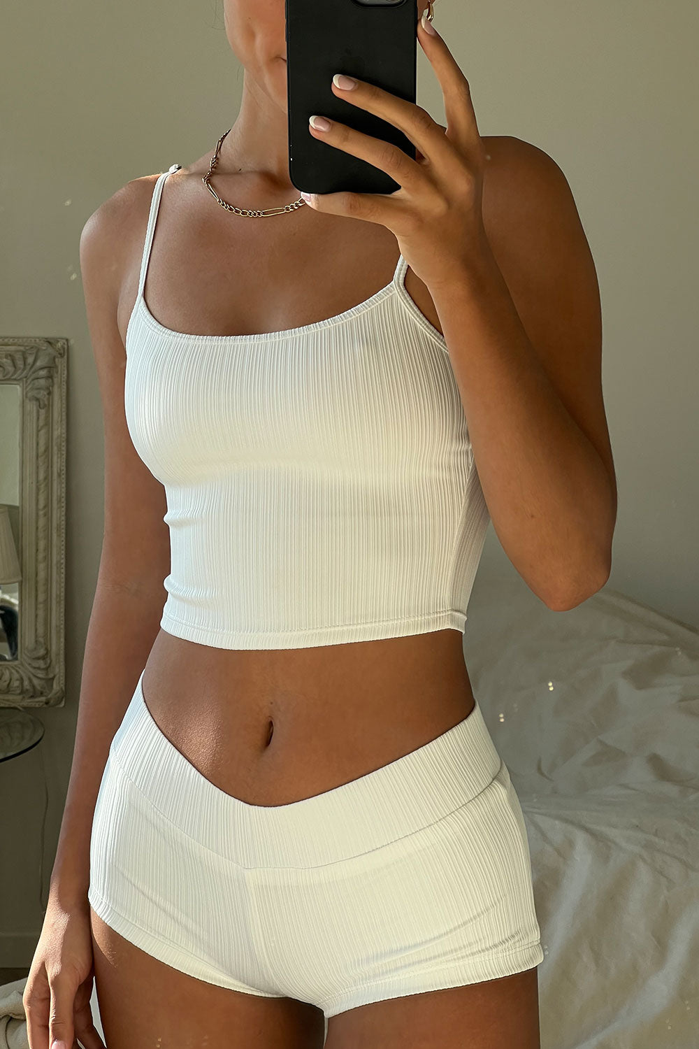 Meg Plissé Tankini Bikini Top - Optic White