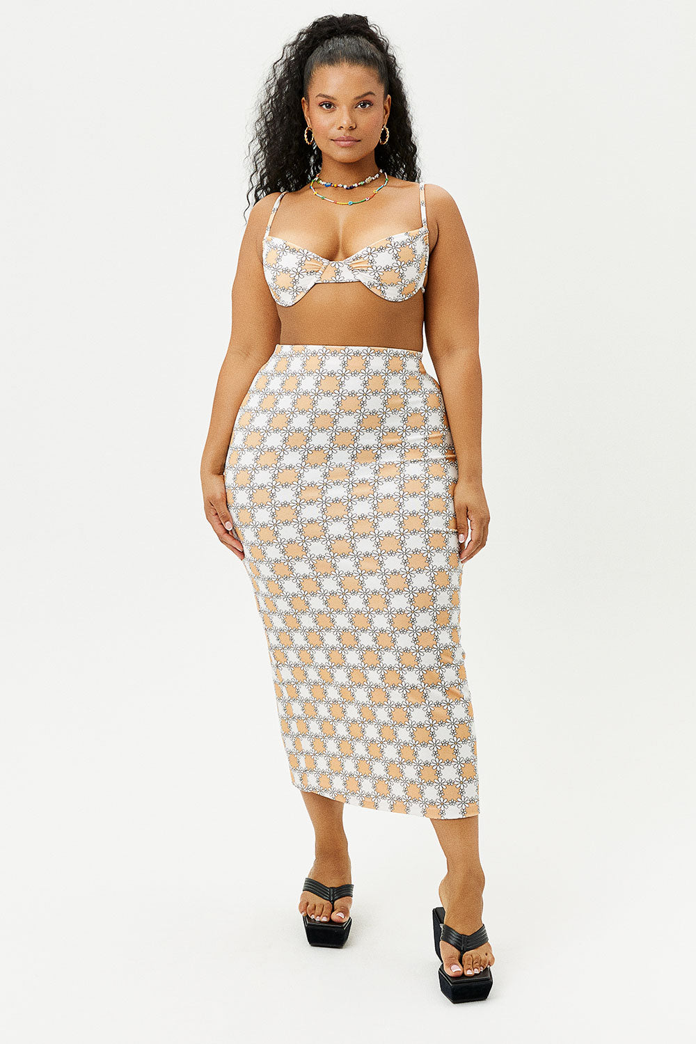 Opal Terry Midi Skirt  Nude Daisy