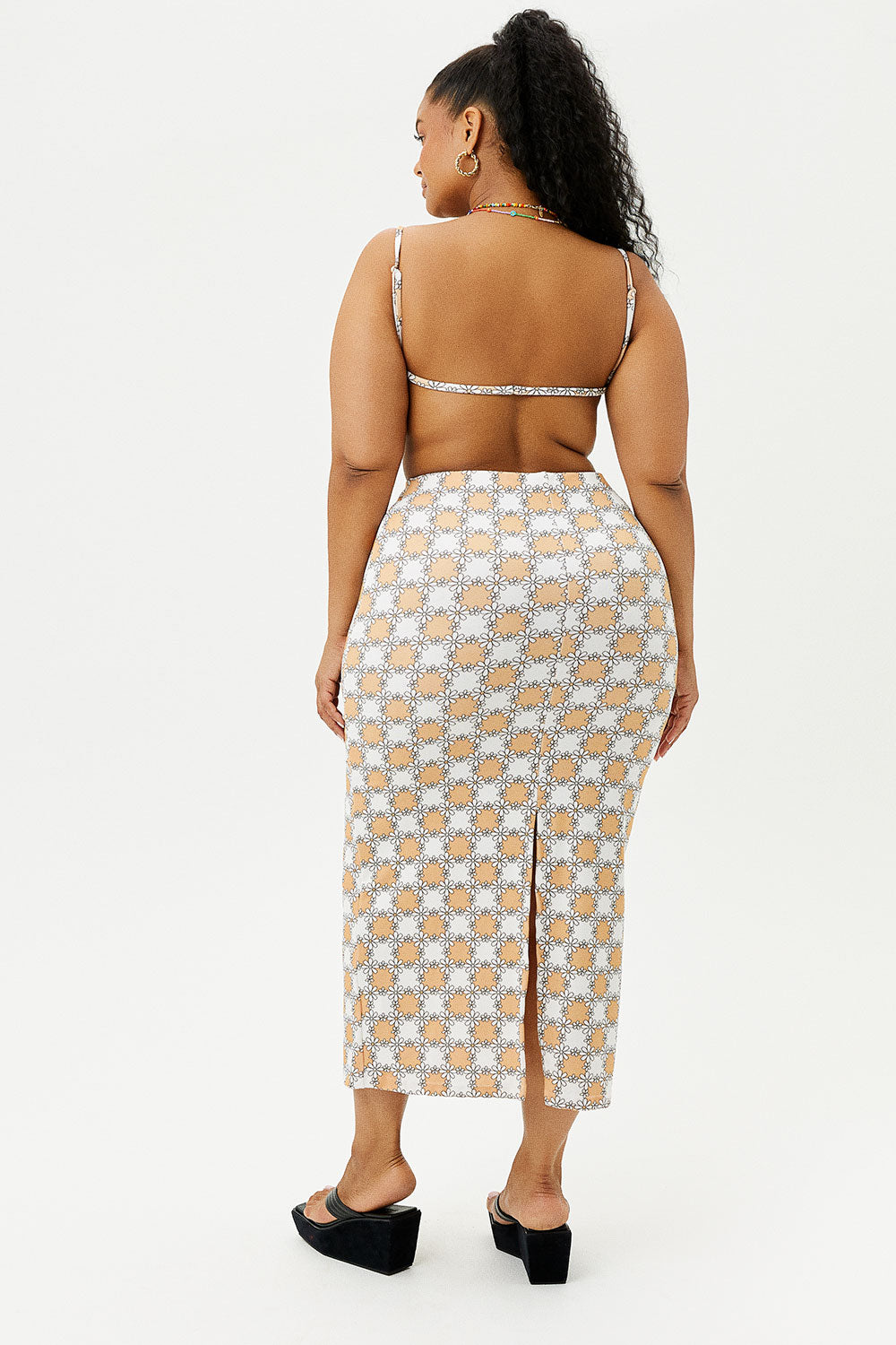 Opal Terry Midi Skirt  Nude Daisy