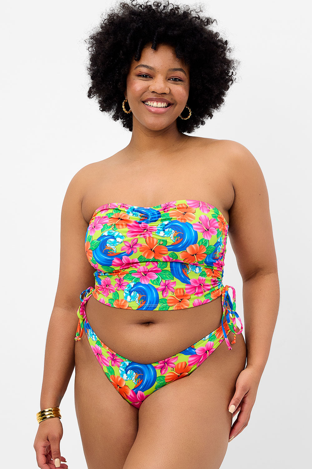 Paloma Floral Strapless Bikini Top  Neon Surfer