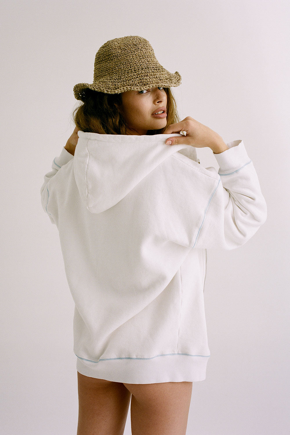 Slumber Zip Up Oversized Hoodie  Malibu White