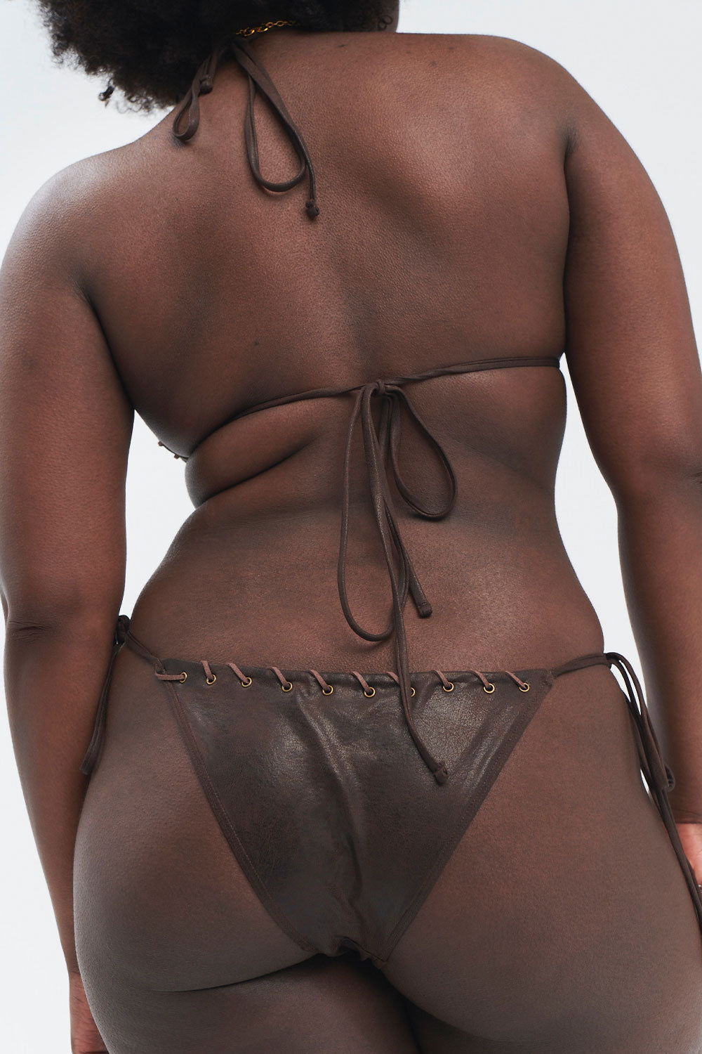 Tia Leather Look Triangle Bikini Top  Cocoa