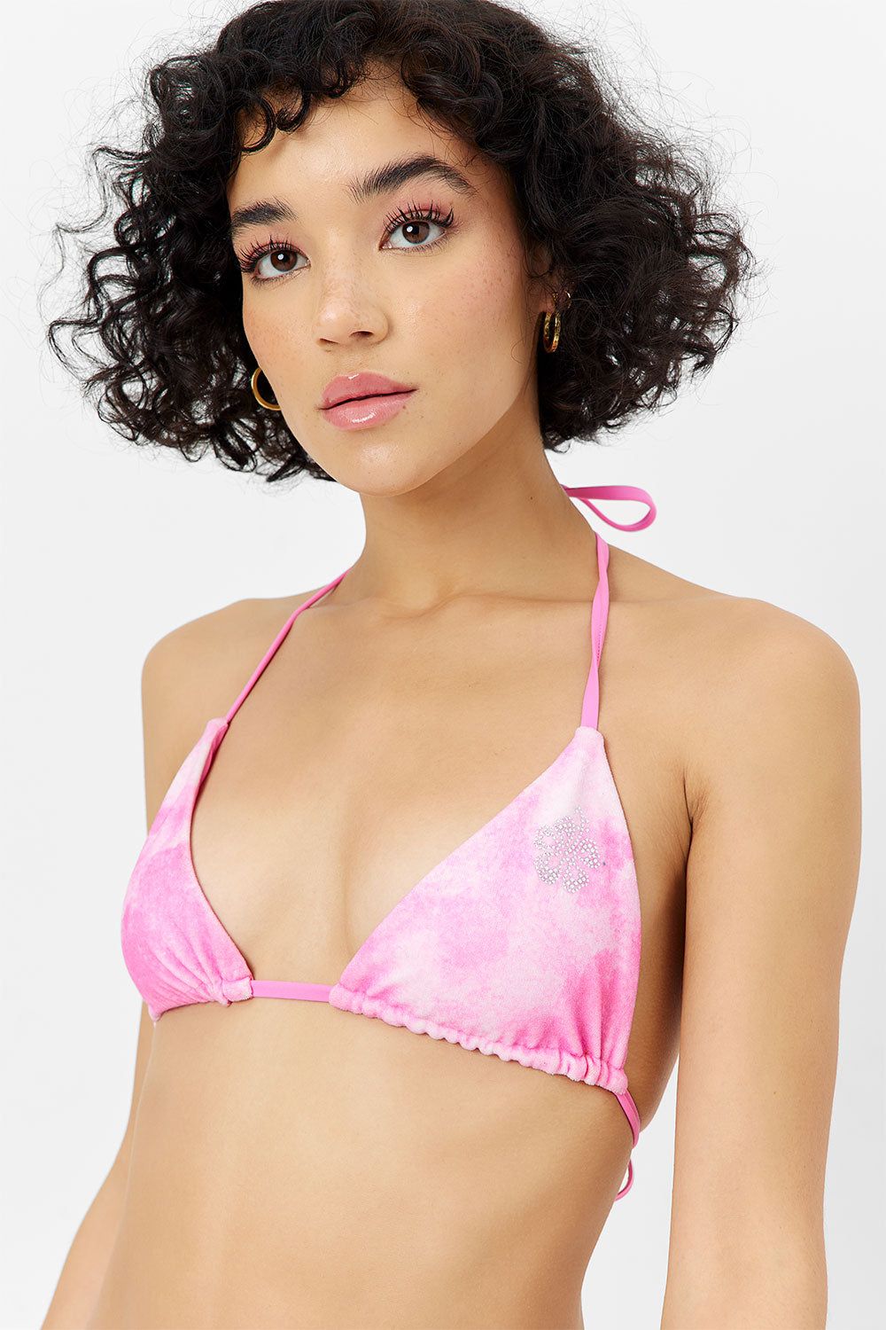 Tia Terry Triangle Bikini Top  Distorted Pink Dye