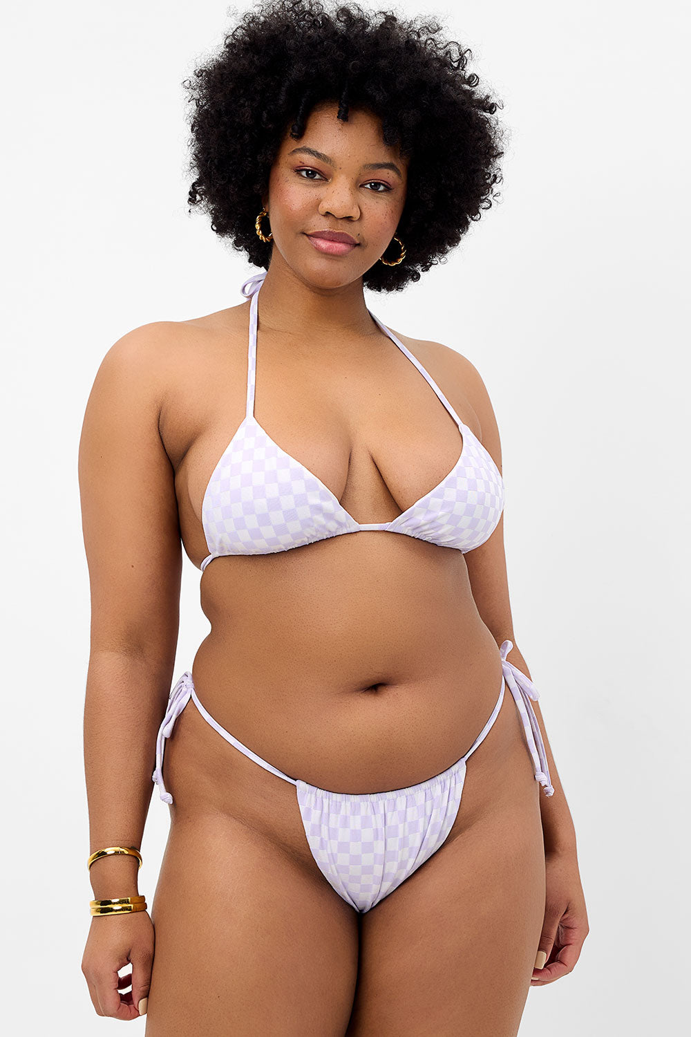 Tia Checkered Triangle Bikini Top  Purple Check