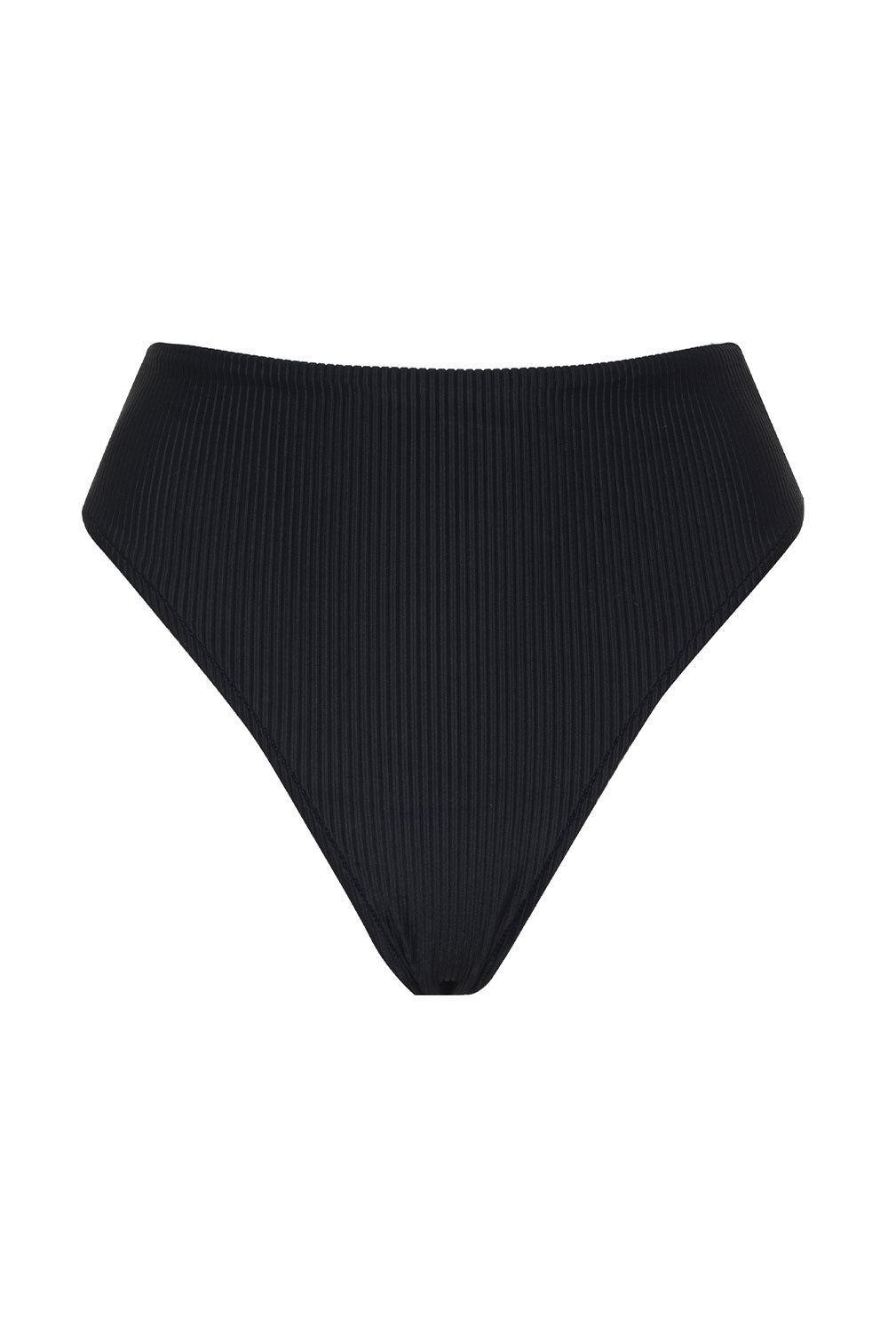 Jenna Ribbed High Waist Bikini Bottom - Black