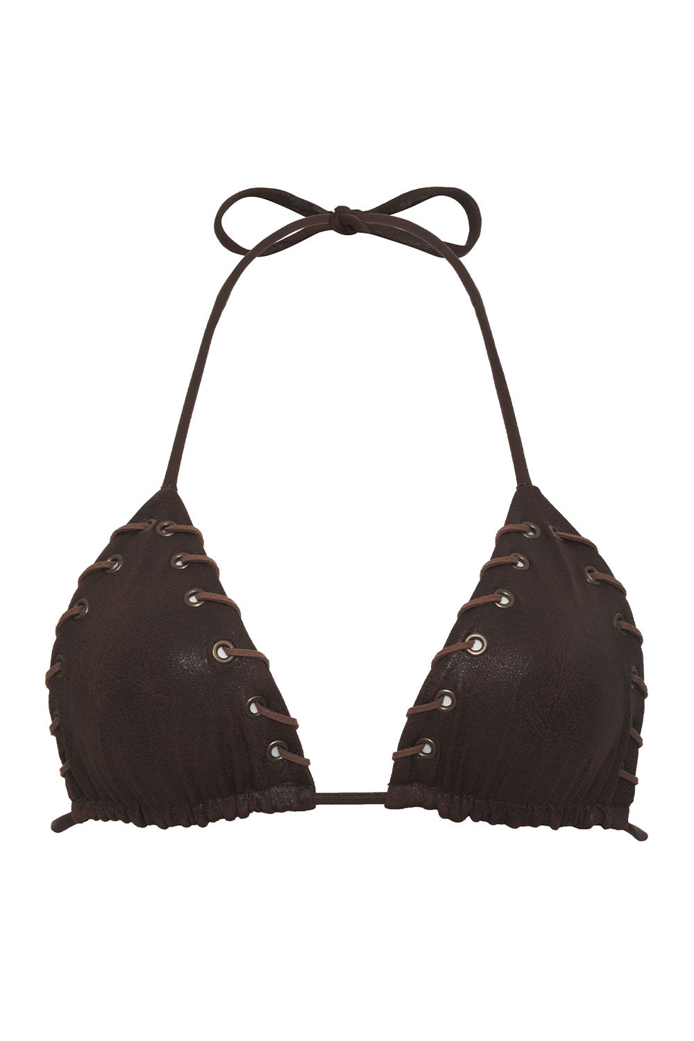 Tia Leather Look Triangle Bikini Top  Cocoa